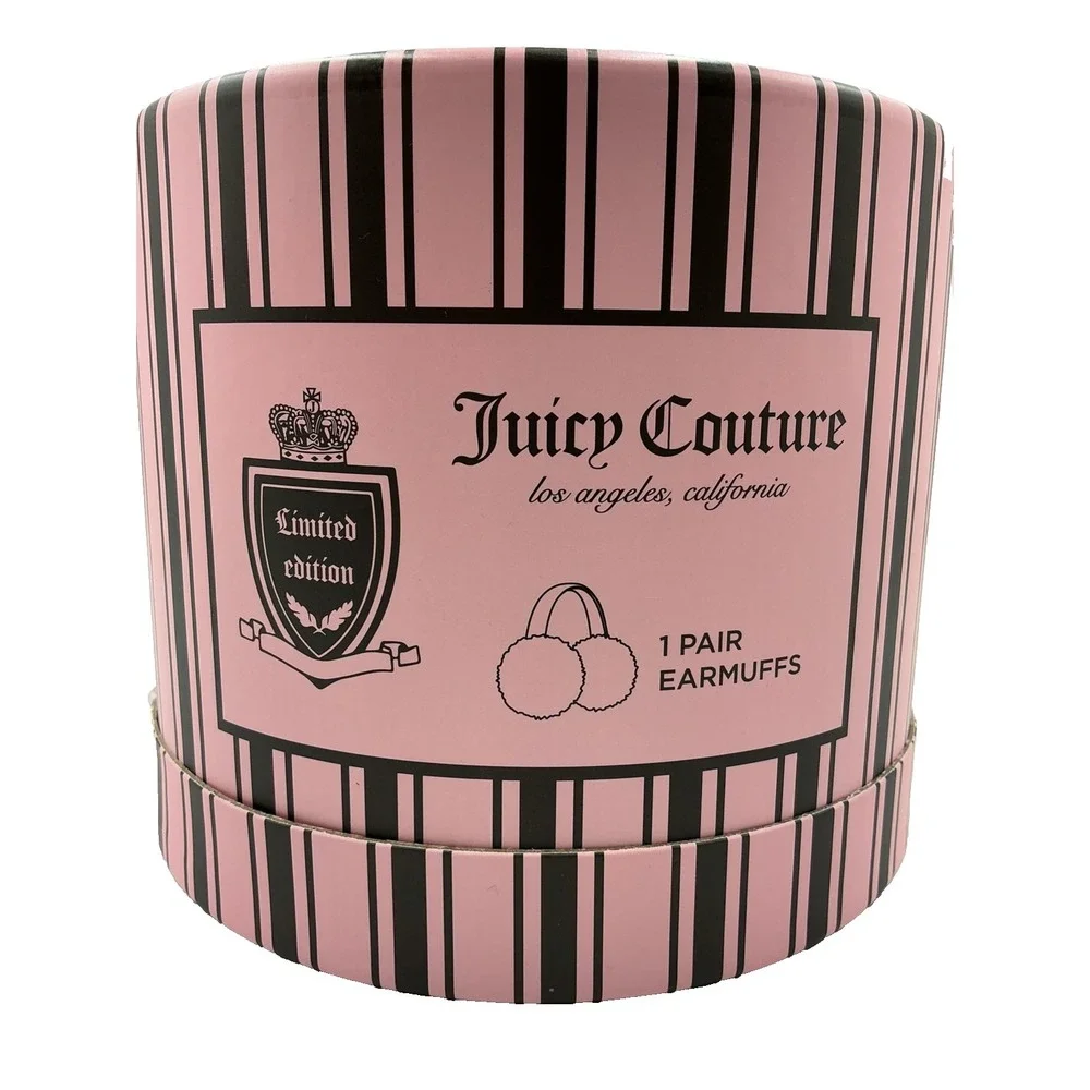 Juicy Couture Pink Faux Fur Earmuffs Pink Stripped Gift Box Y2K Winter NWT
